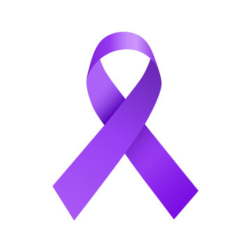 Vector realistic purple ribbon - pancreatic cancer awareness symbol on white background