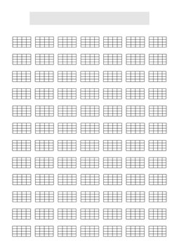 Blank Bass Guitar or Ukulele (5 strings) music sheet template with chords blocks only to write music. A4 format in portrait mode with a song title and artist name block at the top