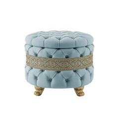 Luxurious tufted footstool ottoman with ornate golden legs and decorative banding transparent background