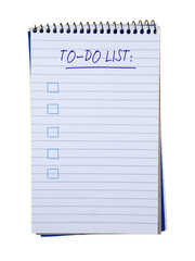 To-do list on ruled spiral notebook isolated on background, PNG