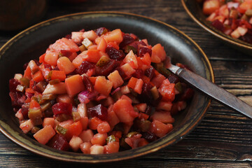A bowl with traditional Rosolli salad, Finnish cuisine	