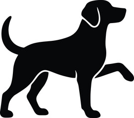 vector silhouette, dog with one paw raised, side view, solid black