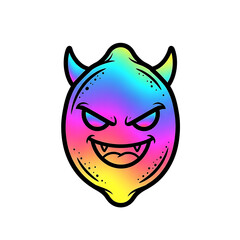 A colorful devil lemon with an evil expression, creating a fun and unique character isolated on white background