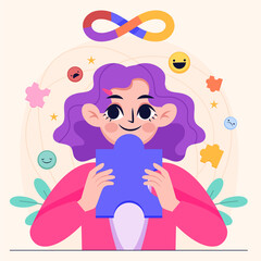 Girl Representing Neurodiversity with Puzzle Piece Flat Composition