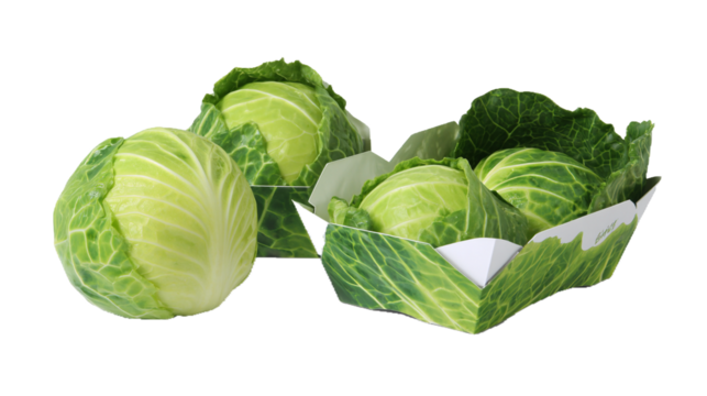 Verze fresche in una scatola di cartone ecologica. Sfondo trasparente