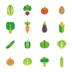 野菜のアイコンのセット　ベクターイラスト　手描き風