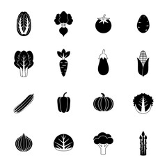 野菜のアイコンのセット　ベクターイラスト　黒白