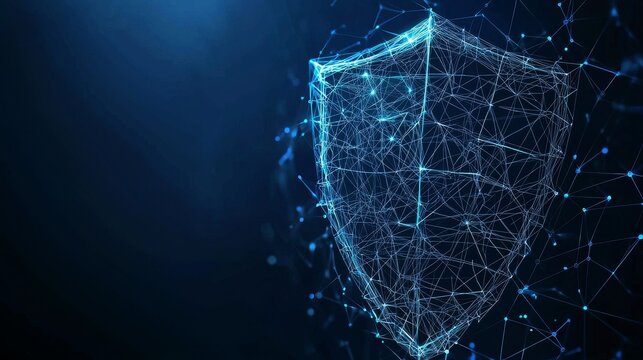 protection security technology digital on blue dark background. cyber data shield security low poly wireframe. - Powered by Adobe