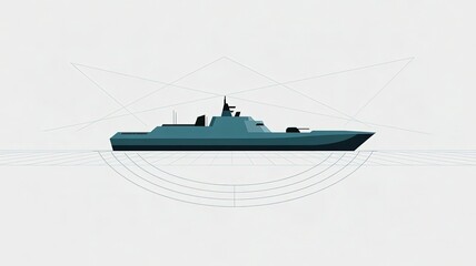 Stealth Naval Vessel: A sleek, modern warship, embodying advanced engineering and naval power, sails through the open water, a testament to innovation in maritime technology.