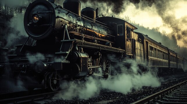 vintage black train - Powered by Adobe
