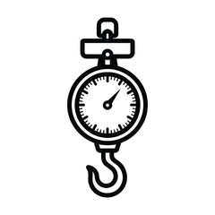 Industrial hanging scale with hook and dial for measuring weight and load white background