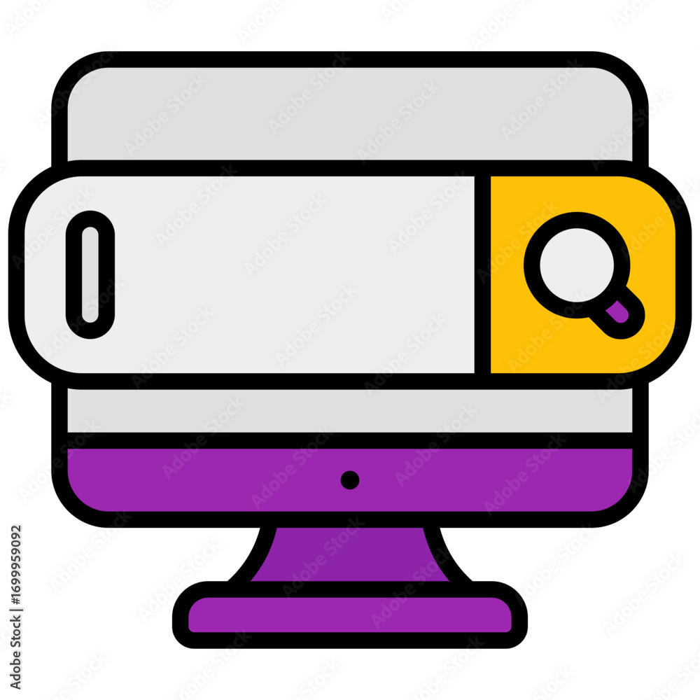 Aufkleber stylized flat illustration of a computer monitor displaying a search bar with a magnifying glass ico