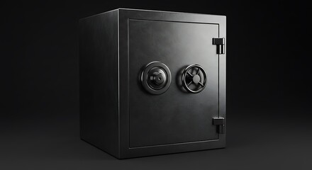 A sleek, modern black metal safe with a dial and handle on a dark background.