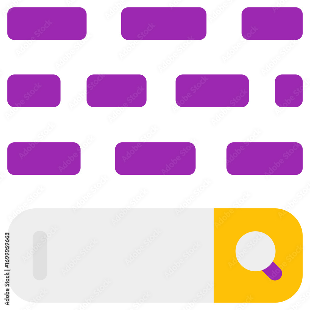 Poster modern flat search bar interface with purple abstract elements and magnifying glass icon for digital