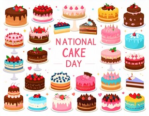 Colorful Cartoon Cakes Illustration for National Cake Day