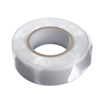 A clear adhesive tape roll sits on a plain surface, highlighting its smooth finish and usefulness for various tasks