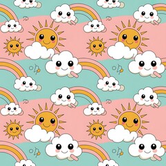 Naklejka premium Happy Smile Digital Paper – Cute Seamless Pattern with Smiley Faces, Fun Emoji Style Background for Scrapbooking, Kids Crafts & Party Designs