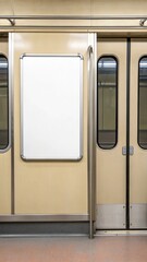 Blank billboard inside subway train carriage