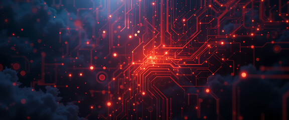 Obraz premium Abstract cyber security halloween theme minimalist Fiery palette colors palette used in creative way, dark and fkeaks of lights playing in harmony, perfect blending, copy space,