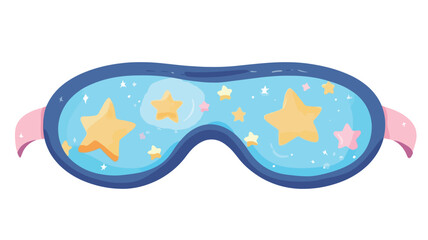 Naklejka premium A digital illustration of a sleeping eye mask. The mask is predominantly blue with a navy blue border. It is decorated with yellow stars, small white dots, and light pink circles
