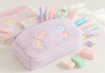 雲と花咲くパステルポーチ