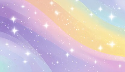 Pastel rainbow background with flowing waves and sparkling stars