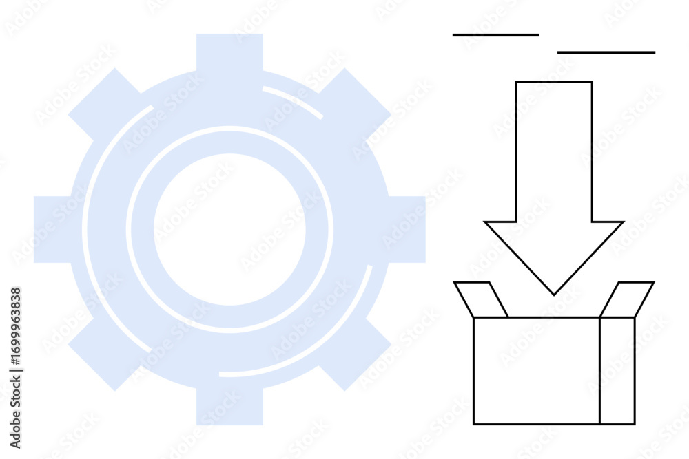 Poster gear and arrow moving into an open box depicting process automation, deployment, and system integrat