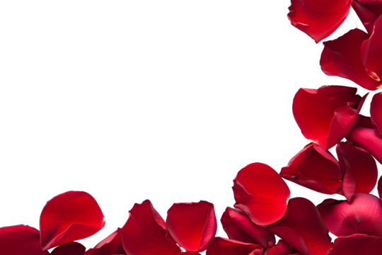 Red rose petals on white transparent background