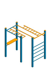 Blue and Yellow Outdoor Gym Equipment with Ladder and Bench.