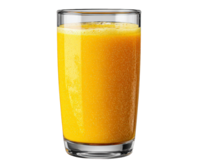 Refreshing yellow mango lassi, traditional Indian drink and beverage. This fresh smoothie in glass isolated on background perfect for summer refreshment and menus