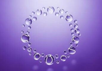 Obraz premium Illuminated water droplets forming a circular design on violet backdrop