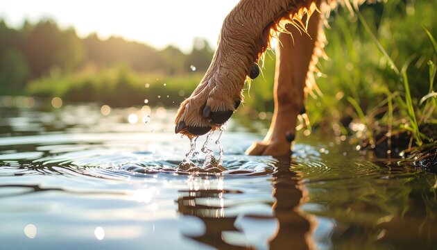 Dog's paw dipping into water