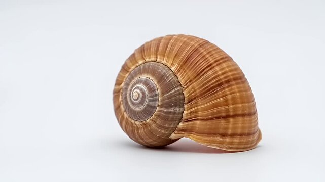 Close-up of a spiraled seashell showing natural brown and beige colors in a sequence of frames on