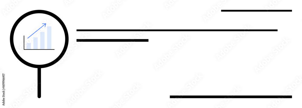 Poster magnifying glass focusing on a bar graph with an upward arrow, surrounded by clean lines. ideal for 