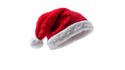 Red santa hat with white fur trim isolated on transparent background