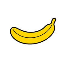 Yellow banana in 2D flat vector style, bold outline, perfect for breakfast menu designs, fruit stickers, smoothie packaging, and healthy food branding.