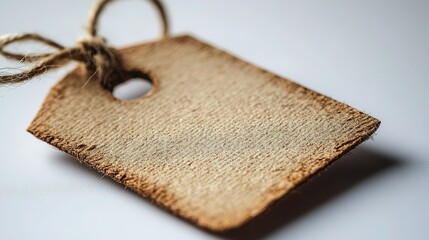 Cute beige blank tag isolated on white background, flat lay 3D rendering with high-resolution, super detailed, professional color grading, soft shadow, clean sharp focus