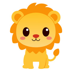 Cute Baby Lion Cartoon Vector in Kawaii Style with Big Eyes Smiling Isolated on White