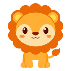 Cute Baby Lion Cartoon Vector in Kawaii Style with Big Eyes Smiling Isolated on White