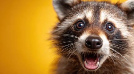 A close-up image of a surprised raccoon, showcasing its expressive eyes and unique fur pattern, highlighting the charm and curiosity of wildlife.