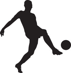 Soccer Player Silhouette Kicking Ball, Isolated on White Background.