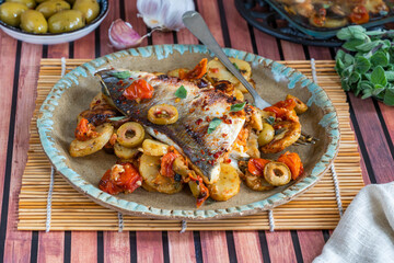 Mediterranean-style sea bass traybake