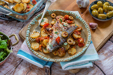 Mediterranean-style sea bass traybake