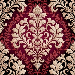 Elegant Damask Red and Gold Seamless Background &ndash; Luxury Digital Paper with Ornate Vintage Pattern, Decorative Holiday Texture for Scrapbooking & Crafts