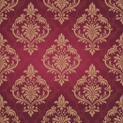 Fototapeta premium Elegant Damask Red and Gold Seamless Background – Luxury Digital Paper with Ornate Vintage Pattern, Decorative Holiday Texture for Scrapbooking & Crafts