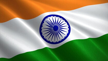 The flag of India with saffron, white, and green stripes and a navy Ashoka Chakra, symbolizing courage, peace, and the eternal wheel of law.