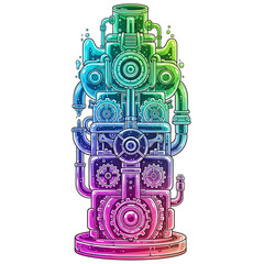 Steampunk machine illustration isolated on white background, a colorful fantasy engine