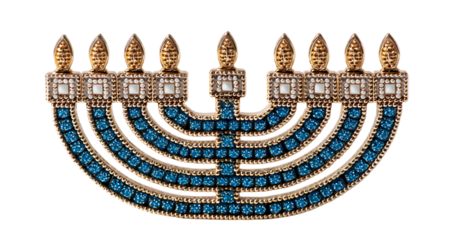 Jeweled menorah with blue stones isolated on transparent background - Powered by Adobe