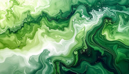 Abstract Liquid Ink Art with Flowing Matcha Green Marbled Texture Artistic Background