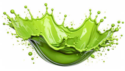 Dynamic Liquid Splash of Matcha Tea Frozen in Motion Isolated on Transparent Background